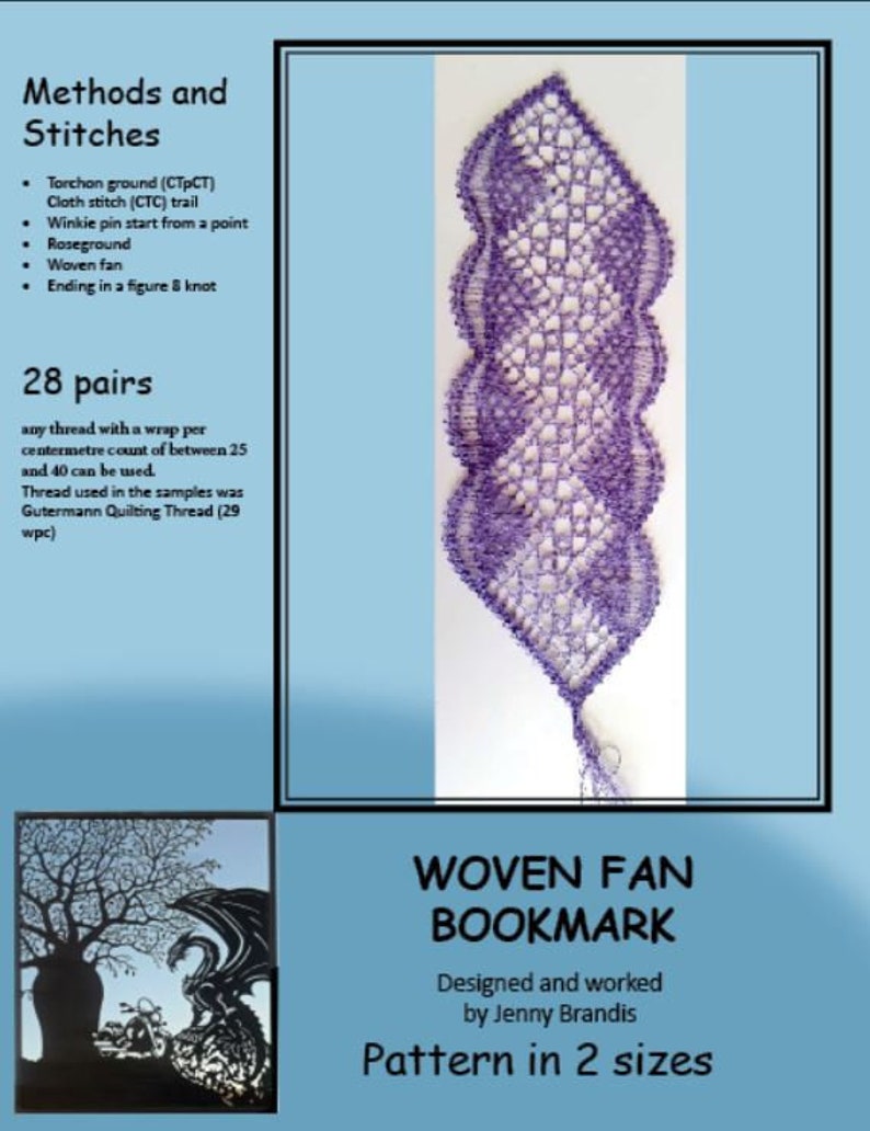 Woven Fan Bookmark is a bobbin lace pattern by Jenny Brandis image 1