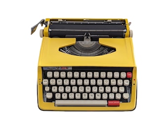 ANGEBOT!* Vendex 850 TR Schreibmaschine, eine funktionierende Vintage-Schreibmaschine, eine kleinere ultraportable Maschine mit QWERTY in originaler gelber Farbe.