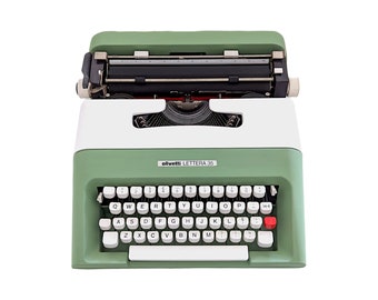 AUSVERKAUF!* Schreibmaschine Olivetti Lettera 35, Vintage-Schreibmaschine aus den 1970er Jahren, tragbare und manuelle Schreibmaschine, grün-weiße Schreibmaschine, qwerty