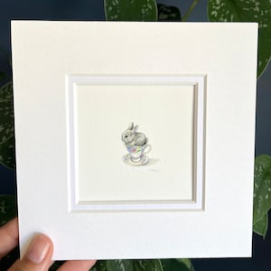 Teacup Bunny mini giclée print, mounted