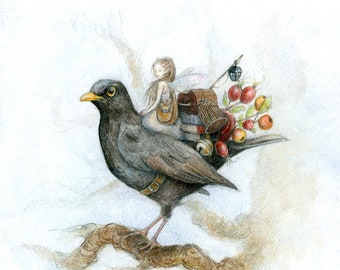 The Blackbird Express, 21cm x 21cm Art Print