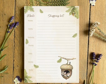 Mice weekly shopping and meal planner | list pad | A5 | easy tear-off | planning tool | budgeting | cottagecore stationery | magnetic