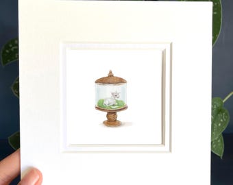 Unicorn Jar, mini giclée print, mounted