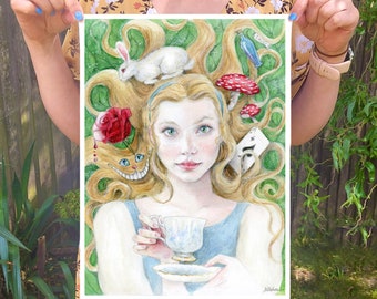 11x14 不思議の国のアリス 絵画 庭の花 リタ フォークアート ドードー