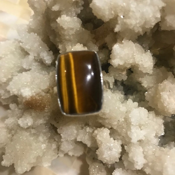 Tiger's Eye Crystal Rectangular Silver Ring, Women's Jewelry, Unique Gift, Ladies Ring, Women's Ring, Boho Ring