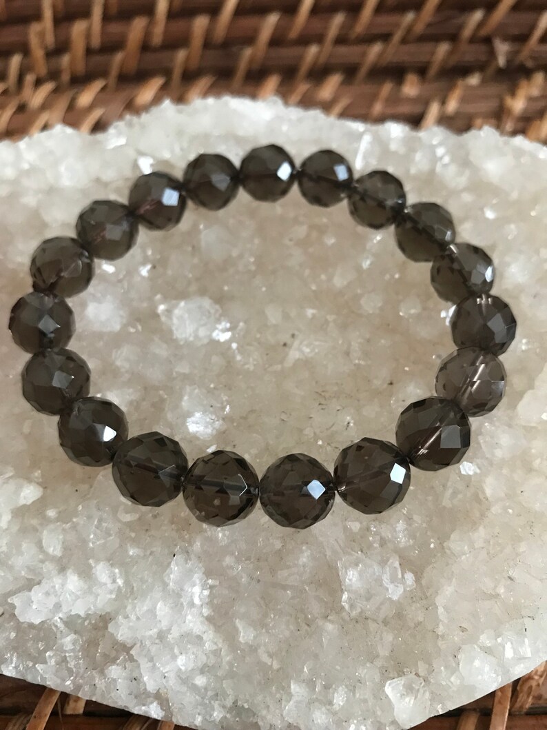 Smoky Quartz Faceted Crystal Bracelet Beaded Bracelet Etsy