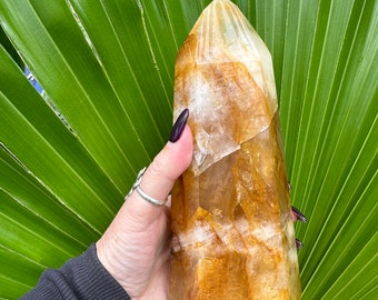 2.7 lb Large Golden Healer Quartz Tower Hematoid Crystal Obelisk Display Rock
