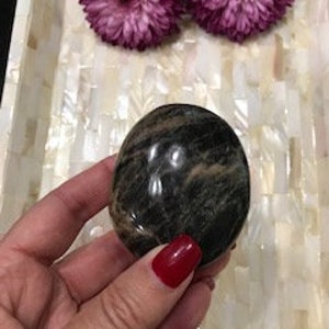 Black Moonstone Palm Stone, Moonstone Palm, New Beginnings, Black and Brown Crystal, Round Crystal, Moonstone, Crystal to Hold