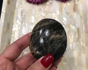 Black Moonstone Palm Stone, Moonstone Palm, New Beginnings, Black and Brown Crystal, Round Crystal, Moonstone, Crystal to Hold