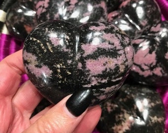 Rhodonite Crystal Heart, Valentine's Day Gift, Rhodonite Stone, Pink and Black Crystal, Unique Gift