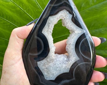 Black Agate Druzy Flame TearDrop | Crystal Decor | Statement Crystal Piece | Spiritual Healing | Home or Office Display