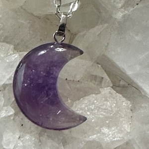 Amethyst Half Moon Pendant, Moon Necklace, Moon Shaped Pendant, Crystal Necklace, Ladies Pendant, Crystal Pendant, Moon Jewelry