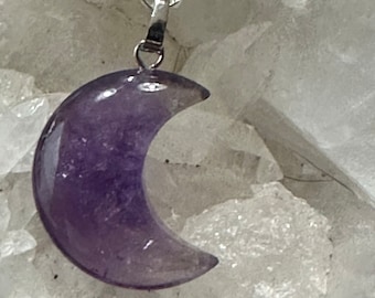 Amethyst Half Moon Pendant, Moon Necklace, Moon Shaped Pendant, Crystal Necklace, Ladies Pendant, Crystal Pendant, Moon Jewelry