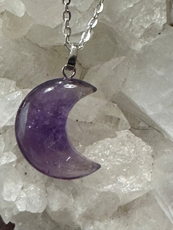 Amethyst Half Moon Pendant, Moon Necklace, Moon Shaped Pendant, Crystal  Necklace, Ladies Pendant, Crystal Pendant, Moon Jewelry