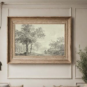 altes Gemälde, verblasstes Bild, Vintage-Wanddekoration, graue Landschaft mit  Baum, ländliche Dekoration Wohnzimmers, Flurs Kunstdruck