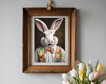 photo lapin Pâques, portrait lapin, affiche de lièvre, décoration printanière, tableau chambre enfant, bebe cadeau fille, art mural
