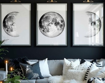 Moon Phase Art Print Set, Gray Wall Decor, Bedroom Gallery