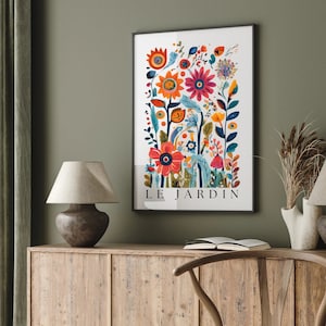 kleurrijk bloemenschilderen, bloemen tekenen, tuinillustratie, le jardin, matisse muurkunstdruk, woondecoratie, kamerornament, poster bloemen