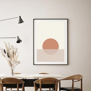 Impressão de arte de parede abstrata, decoração de casa bege, tapeçaria de parede moderna, pôster grande de pôr do sol, desenho geométrico, enfeite de quarto japonês, presente mínimo