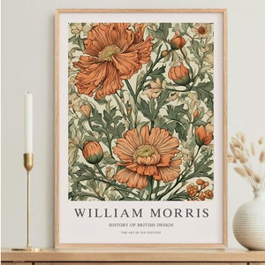 Art moderne, William Morris art, affiche de l'exposition, dessin de coquelicots, affiche de fleurs, image murale, décoration de chambre