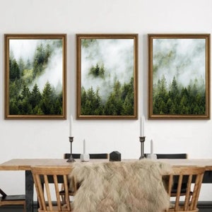 Drei Poster, Wald im Nebel, Berglandschaft, Wald Poster, Wohnzimmer bilder, fur Schlafzimmer, Kunst Wald, Wald Bilder, Wald Drucke,