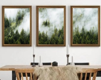 Drei Poster, Wald im Nebel, Berglandschaft, Wald Poster, Wohnzimmer bilder, fur Schlafzimmer, Kunst Wald, Wald Bilder, Wald Drucke,