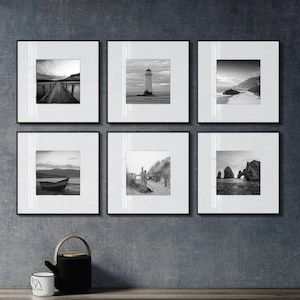 Set mit 6 Plakaten, Schwarz-weiß Poster, Schwarzweiß fotografie, Plakatsatz, Wandgalerie, Meer Poster, See Poster, Wochnzimmer bilder