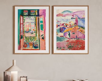 Ensemble De 2 Affiches, affiches abstraites,  Matisse art, abstrait mural, tableaux moderne, modernes abstraites, tableaux matisse colorés