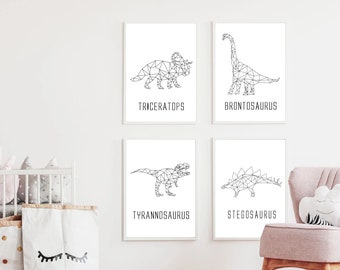 Lot de 4 impressions d'art murales pour chambre d'enfant, imprimables pour chambre d'enfant, affiche dinosaure, art mural dinosaures, affiches pour garçons, cadeau bébé garçon, chambre d'enfant