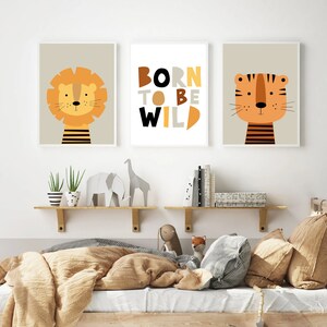 3 impresiones de arte de pared, decoración de safari, adorno de habitación infantil, carteles para habitación de niños, impresiones de arte de pared para habitación de niños, decoración de guardería, dibujos de animales