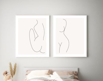 Ensemble de deux affiches, Esquisse du corps d'une femme, Dessin d'une femme, Art mural de chambre à coucher, Affiches pour chambre