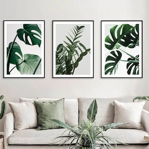 3 Botanical poster set, green Leaves photo, Tropical leaves wall art, Monstera print, plants wall gallery, home decor, room ornament