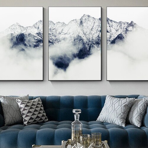 Black White Mountain Black and White Art Mountain Wall Art Etsy