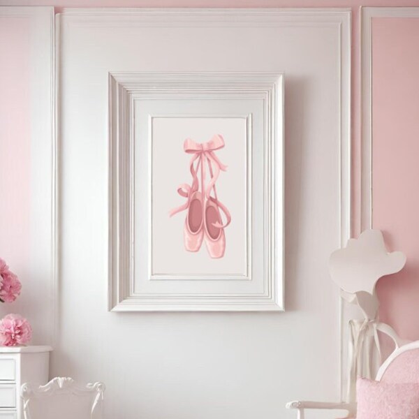 chaussures de ballet roses tableau, affiche chaussures de ballerine, décoration coquette, rose art, Décoration Murale rose, Peinture Vintage