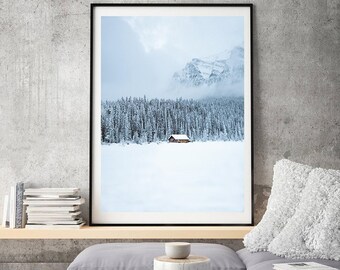 winterlandschap, bergfoto, kerstornament, berghutdecor, kunstprint aan de muur, wanddecoratie, berglandschap