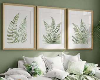Fern Watercolor Print Set, Botanical Wall Art, Woodland Decor