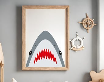 Plakat do Pokoju Dziecka, obrazek rekin, plakat morski, plakat ryby, plakat pokój dziecięcy, plakat dla dziecka, szczęki prezent