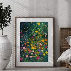 ffiche de fleurs, prairie de printemps, photo de fleurs sauvages, décoration murale de printemps vert, décoration murale, fleurs peintes