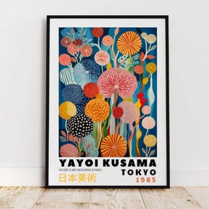 Arte de parede Yayoi Kusama, impressão de prado de flores, decoração para casa, ilustração floral, pôster Kusama, desenho colorido e ousado, pintura abstrata