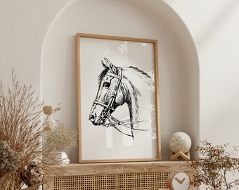 Horse Sketch Portrait, Equestrian Wall Art print Home decor, gift horses lover