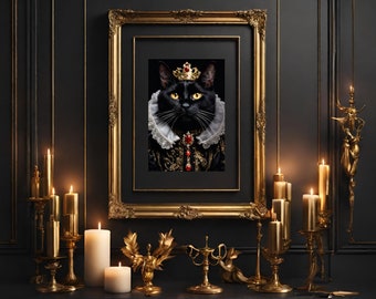 Katzenporträt, schwarze Katzenwandmalerei, Glamour-Dekoration, Katze Poster, Katzenwanddekoration, gechenk Bilder Katze Kunst, Wanddeko