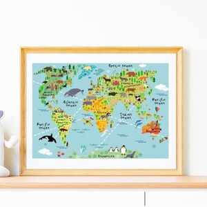 Affiche Pour Chambre D’Enfant, affiche chambre bebe, cadeau pour BB, affiche de la carte du monde, affiche avec carte, affiche animaux
