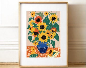 Plakat słoneczniki, kwiaty abstrakcja, sztuka nowoczesna, plakat abstrakcyjny, kolorowy obraz, nowoczesna dekoracja ścienna matisse