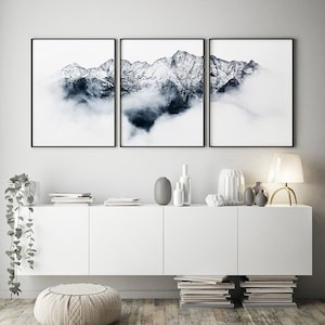 set 3 bergenprints, muurkunstset, bergen landschapsfotografie, 3-delige muurgalerij, woondecoratie, cabineposterset, Alpenfotoset,