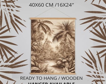 Gemälde auf Leinwand tropischer Dschungel, Sepia-Wanddekoration, fertig zum Aufhängen, Poster 24'' 60 cm, Boho-Kunstdruck