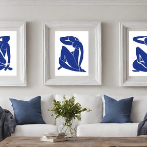 Drei Abstrakte Poster, SET von 3 Kunstdrucke, Henri Matisse kunst, Wandkunst, blaue abstrakte Drucke, abstrakte drucke, Wohnzimmer Bilder Bild 4