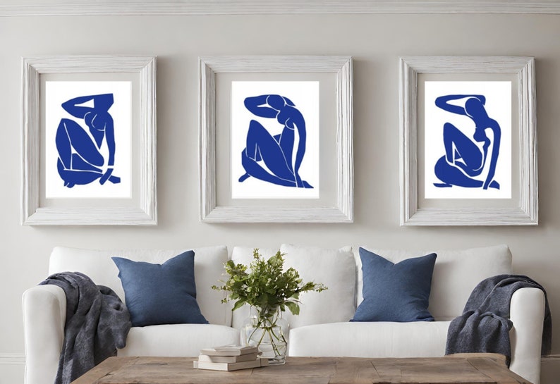 Drei Abstrakte Poster, SET von 3 Kunstdrucke, Henri Matisse kunst, Wandkunst, blaue abstrakte Drucke, abstrakte drucke, Wohnzimmer Bilder Bild 4