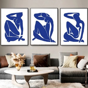 Drei Abstrakte Poster, SET von 3 Kunstdrucke, Henri Matisse kunst, Wandkunst, blaue abstrakte Drucke, abstrakte drucke, Wohnzimmer Bilder Bild 7