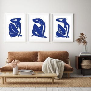 Drei Abstrakte Poster, SET von 3 Kunstdrucke, Henri Matisse kunst, Wandkunst, blaue abstrakte Drucke, abstrakte drucke, Wohnzimmer Bilder Bild 6