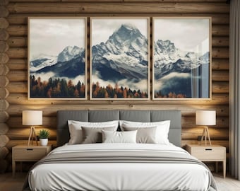 Alps Mountain Photography Print Set, Autumn Landscape, Cabin Decor